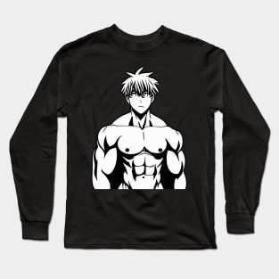 Muscular Anime Man Shirtless Manga Boy Long Sleeve T-Shirt